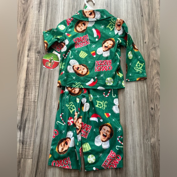 NWT Elf Toddler Christmas Fleece Pajama Set in Green and Red Size 2T - Picture 2 of 3